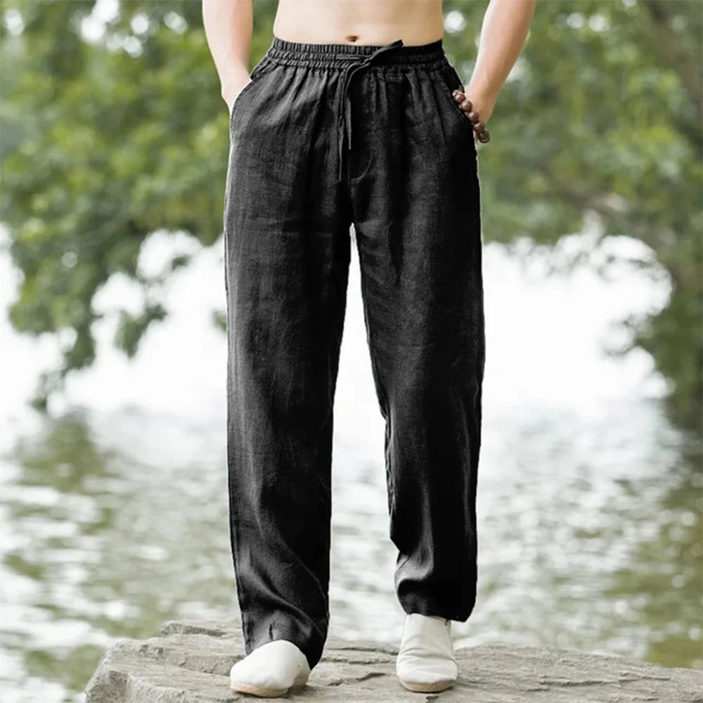 M-4XL Men's Cotton Linen Streetwear Pants Casual Loose Fit Summer Sweatpants Breathable Comfortable Long Trousers Home