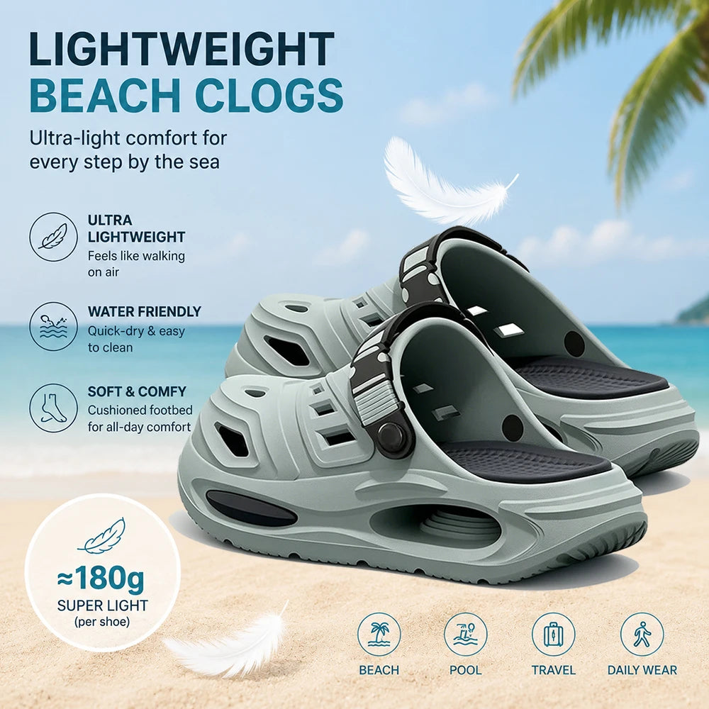 Men EVA Clogs Sandals Lightweight Non Slip Adjustable Strap Garden Beach Slippers Breathable Waterproof Summer Driving Slippers