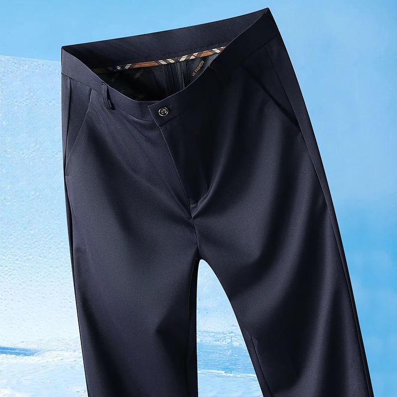 29-42 Men's Summer Pants Thin Straight Stretch Casual Pants with No Trace No Ironing Fabric Silky and Cool Feeling
