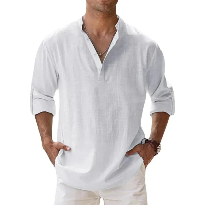 New Men's Casual Blouse Cotton Linen Shirt Loose Tops Long Sleeve Tee Shirt Spring Autumn Casual Handsome Men's Shirts