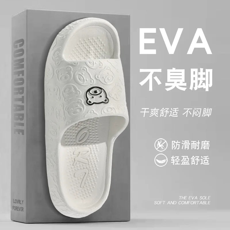 Summer Fashion Men's Slippers Printting Little Bear Sandals Indoor Bathroom Non-slip Soft Women Dormitory Casual Shoes Couple