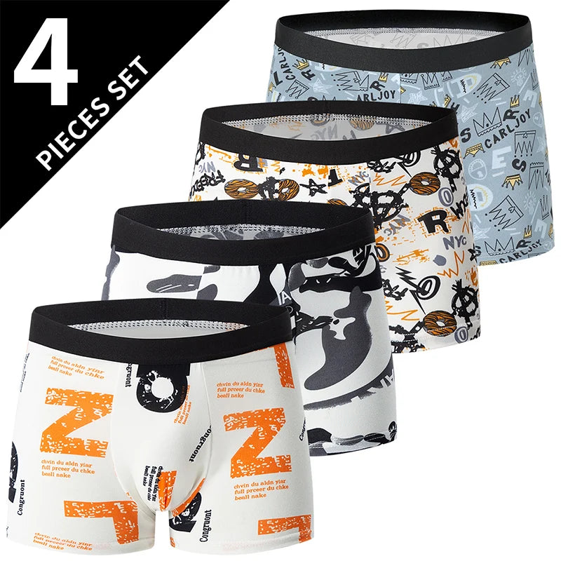 4/5Pcs European and American Size MEN'S Printed Fashion Boyshort Comfortable MEN'S Waist Plus Size Underwear Sexy Swimming Trunk