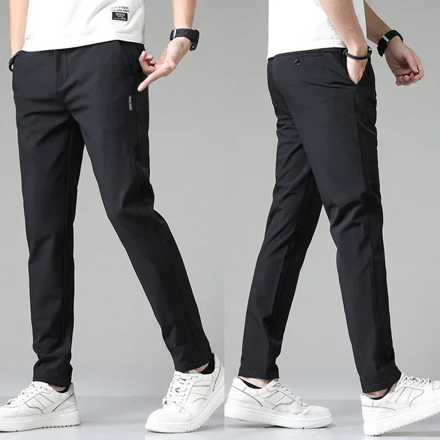 Ice silk men's pants 2025 summer new black gray thin business casual pants outdoor elastic breathable straight leg sports pants