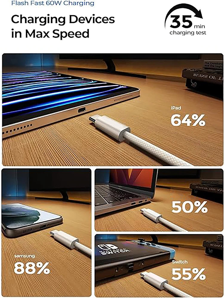 USB-C to Type C Color Cable For Apple iPhone 15 PD 60W Fast Charging For Huawei Xiaomi Samsung Type C Weaving Cable Accessories