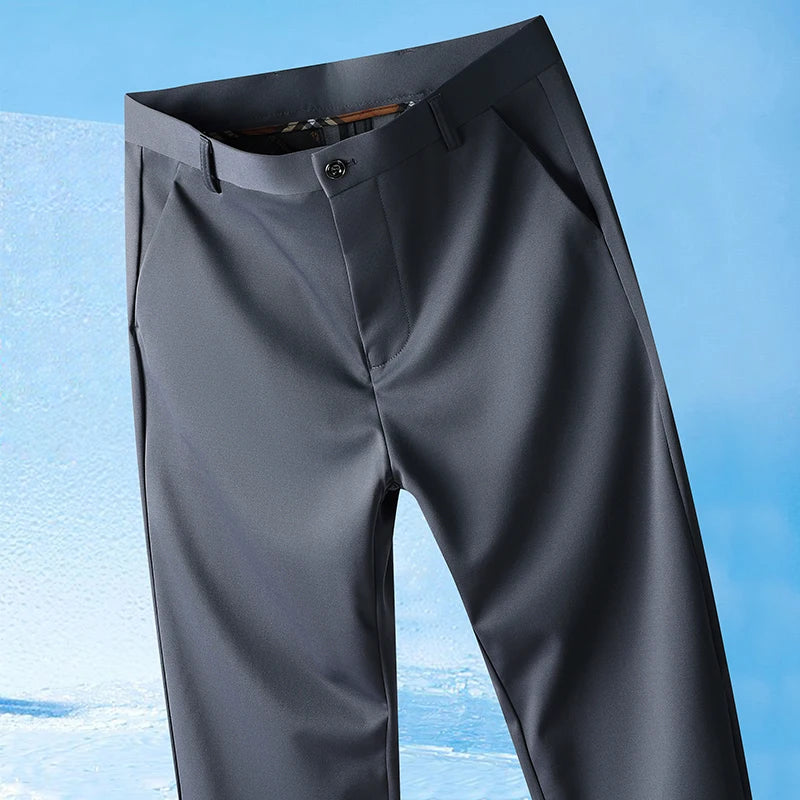 29-42 Men's Summer Pants Thin Straight Stretch Casual Pants with No Trace No Ironing Fabric Silky and Cool Feeling