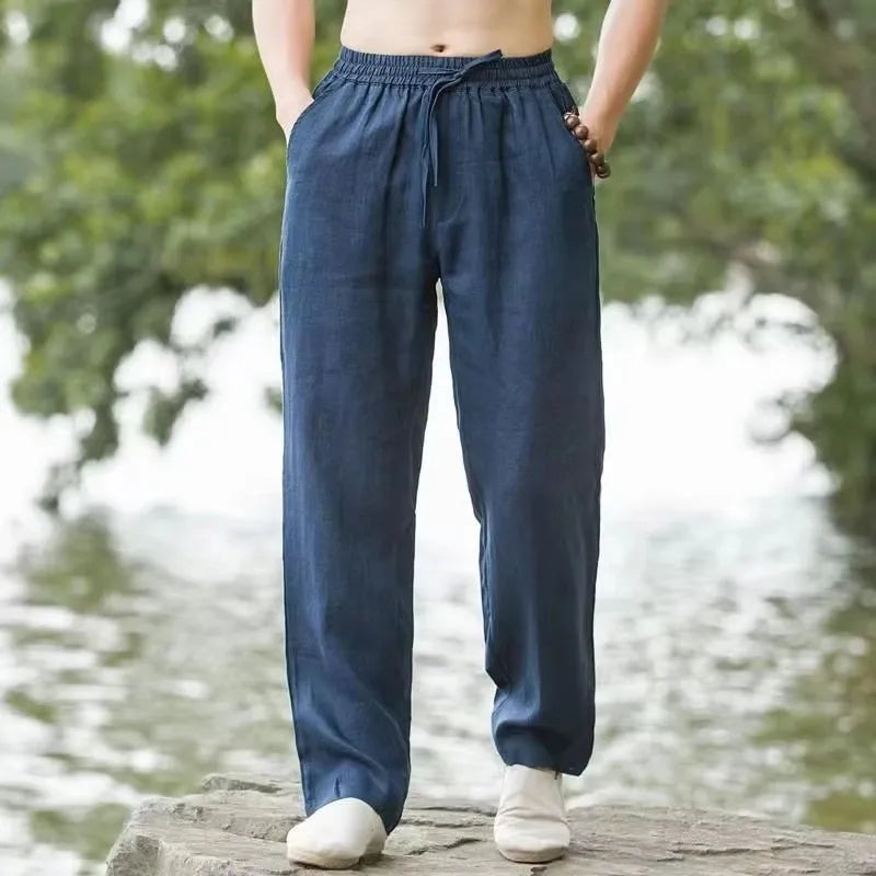 M-4XL Men's Cotton Linen Streetwear Pants Casual Loose Fit Summer Sweatpants Breathable Comfortable Long Trousers Home