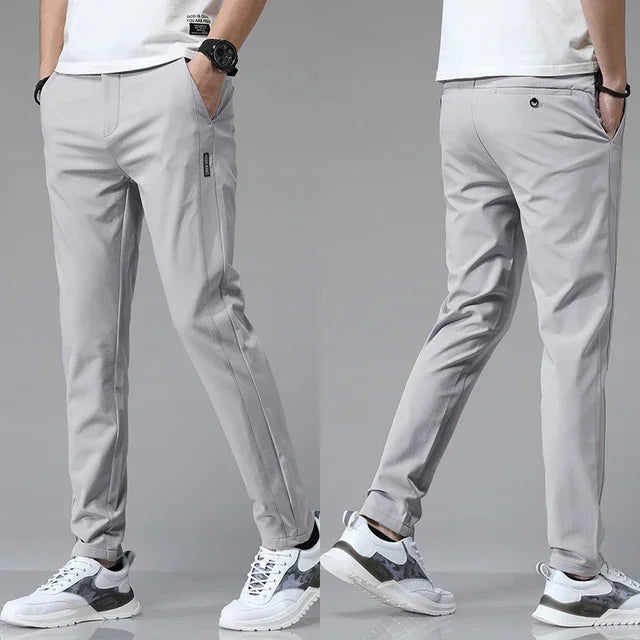 Ice silk men's pants 2025 summer new black gray thin business casual pants outdoor elastic breathable straight leg sports pants
