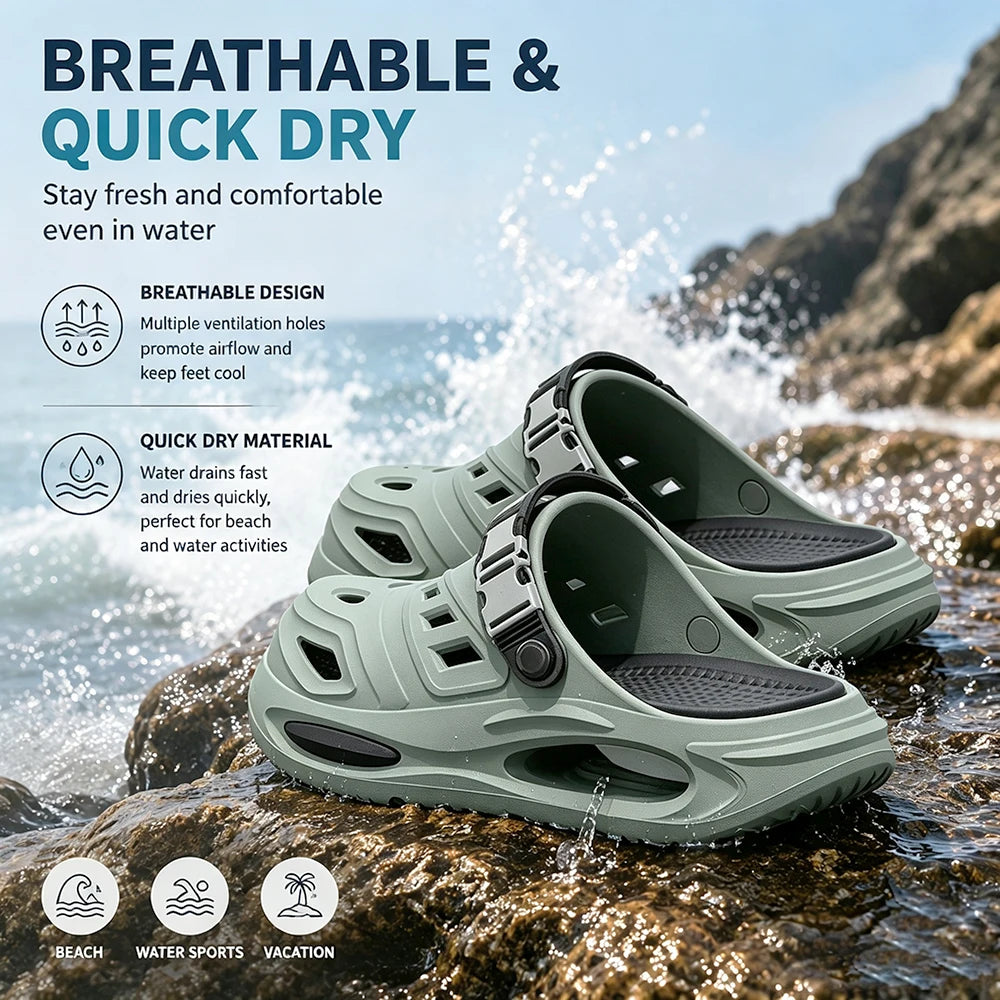 Men EVA Clogs Sandals Lightweight Non Slip Adjustable Strap Garden Beach Slippers Breathable Waterproof Summer Driving Slippers