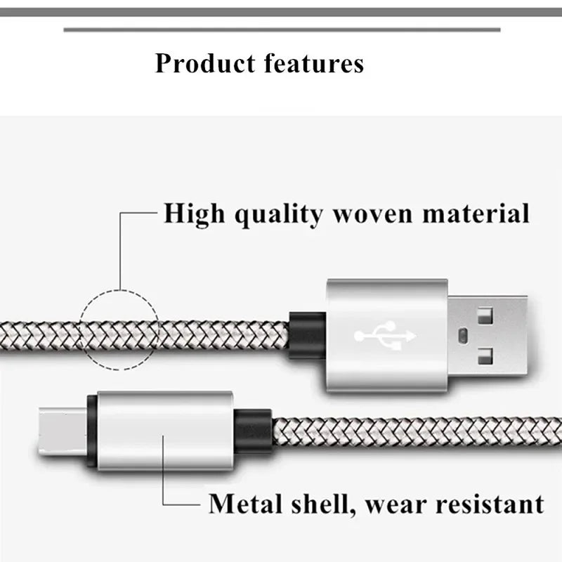 USB A to iPhone 15 Nylon Braided Cable Fast Charger Cord for Huawei Samsung Galaxy S22 Android Phone  Charger Cable Accessories