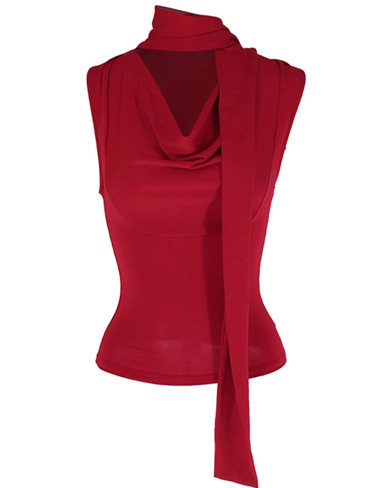Women's Sexy Sleeveless V-Neck Solid Tank Top Fashion Bandage Streetwear Casual Slim Fit Elegant Knitted Summer Lady's Clothing