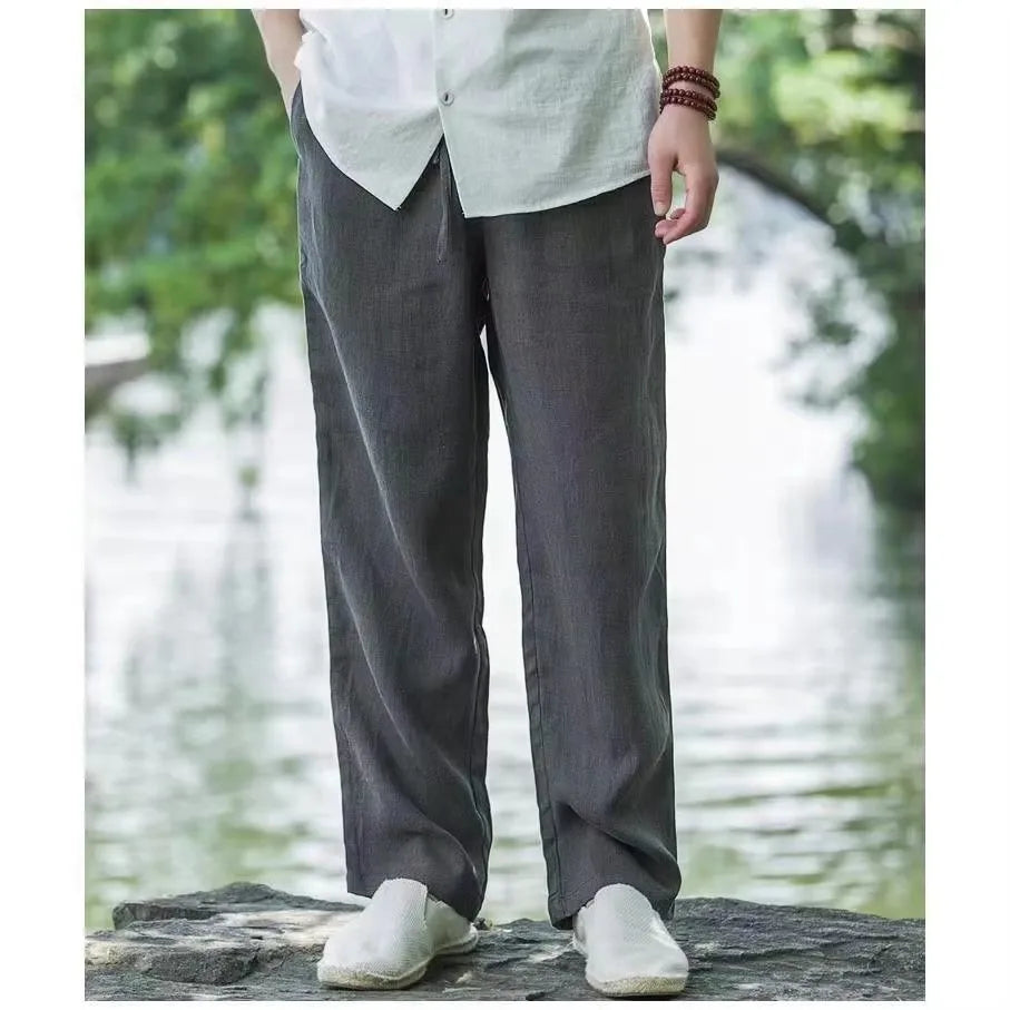 M-4XL Men's Cotton Linen Streetwear Pants Casual Loose Fit Summer Sweatpants Breathable Comfortable Long Trousers Home