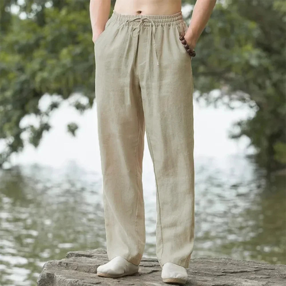 M-4XL Men's Cotton Linen Streetwear Pants Casual Loose Fit Summer Sweatpants Breathable Comfortable Long Trousers Home