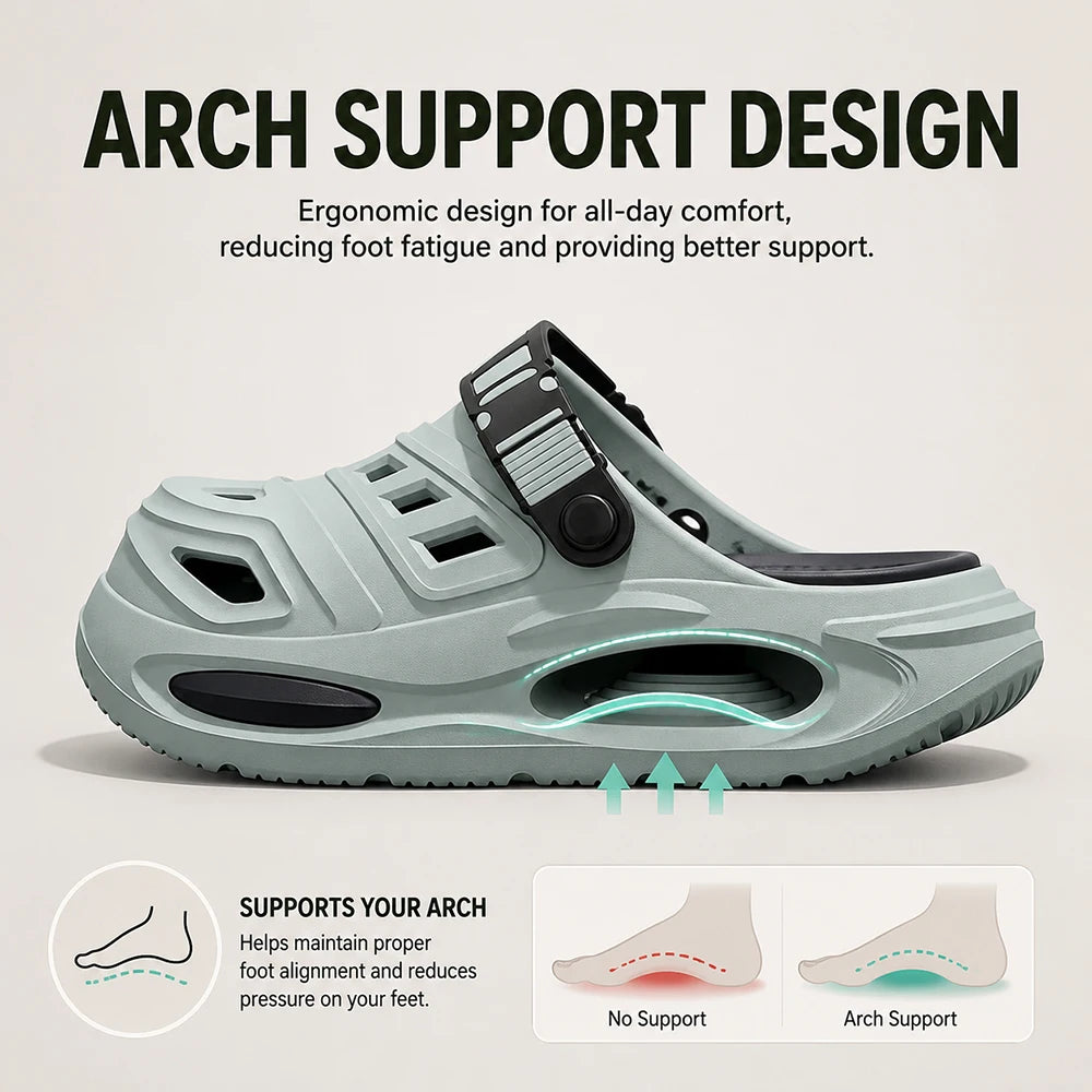 Men EVA Clogs Sandals Lightweight Non Slip Adjustable Strap Garden Beach Slippers Breathable Waterproof Summer Driving Slippers