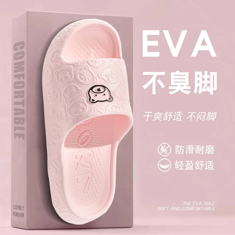 Summer Fashion Men's Slippers Printting Little Bear Sandals Indoor Bathroom Non-slip Soft Women Dormitory Casual Shoes Couple