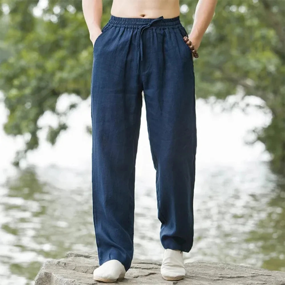 M-4XL Men's Cotton Linen Streetwear Pants Casual Loose Fit Summer Sweatpants Breathable Comfortable Long Trousers Home
