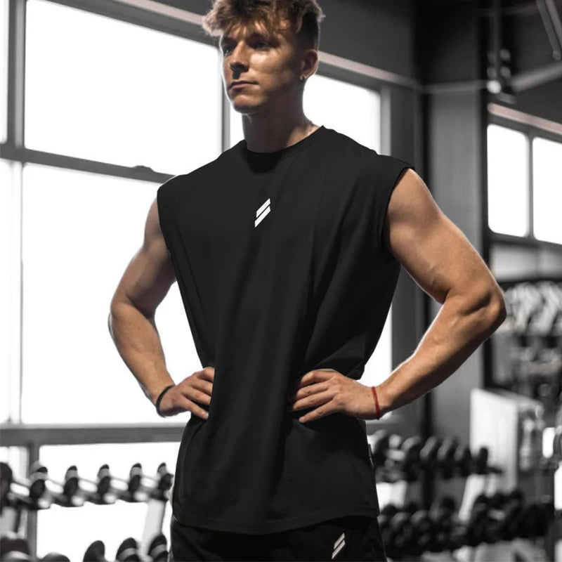 Men Gym Workout Muscle Tank Top Summer Solid Sleeveless Tank Top Loose Fit Gym Fitness Streetwear Basic Muscle Vest