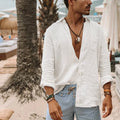 Men's casual fashion solid color thin long-sleeved shirt, lapel cardigan, suitable for outdoor activities