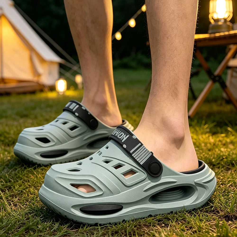 Men EVA Clogs Sandals Lightweight Non Slip Adjustable Strap Garden Beach Slippers Breathable Waterproof Summer Driving Slippers