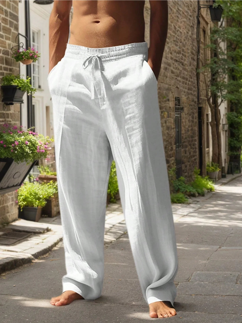 New Men's Beach Pants - Daily Versatile Outdoor Leisure Fitness Simple Cotton Hemp Texture Loose Long Pants for Spring and Summe