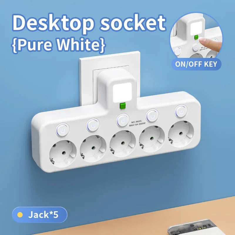 EU plug and socket, 4-pole socket, multifunctional wall plug, with or without extension cords or USB and Type-C interfaces