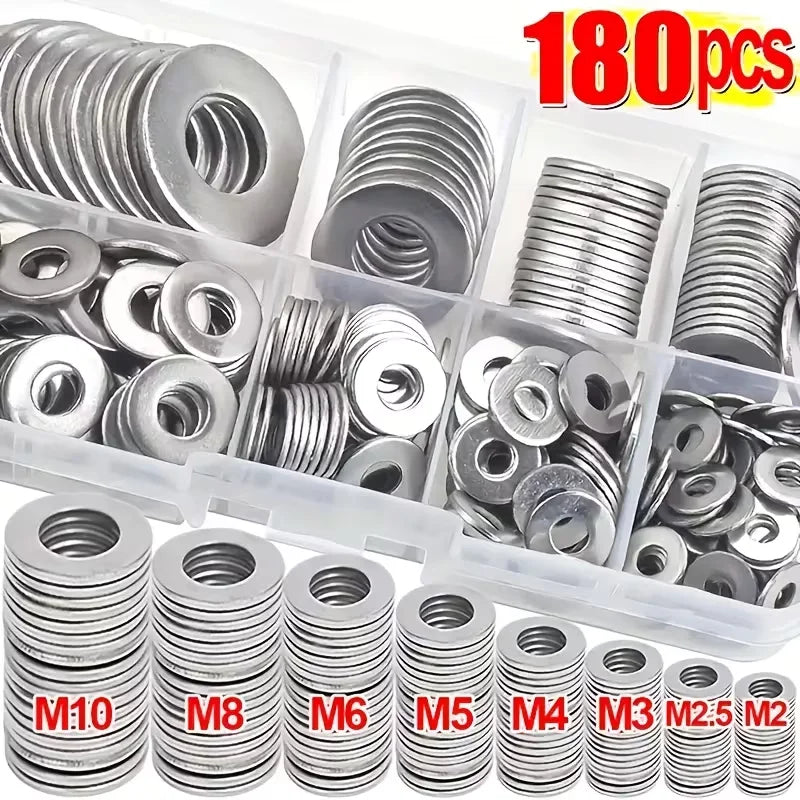 180-piece Hardware Flat Washer Tool Kit - Durable Polished Surface, erfectly Meets Industrial Repairs and Daily Needs