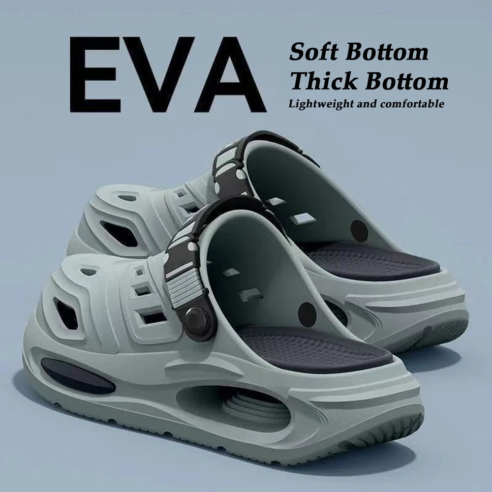 Men EVA Clogs Sandals Lightweight Non Slip Adjustable Strap Garden Beach Slippers Breathable Waterproof Summer Driving Slippers