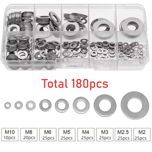 180-piece Hardware Flat Washer Tool Kit - Durable Polished Surface, erfectly Meets Industrial Repairs and Daily Needs