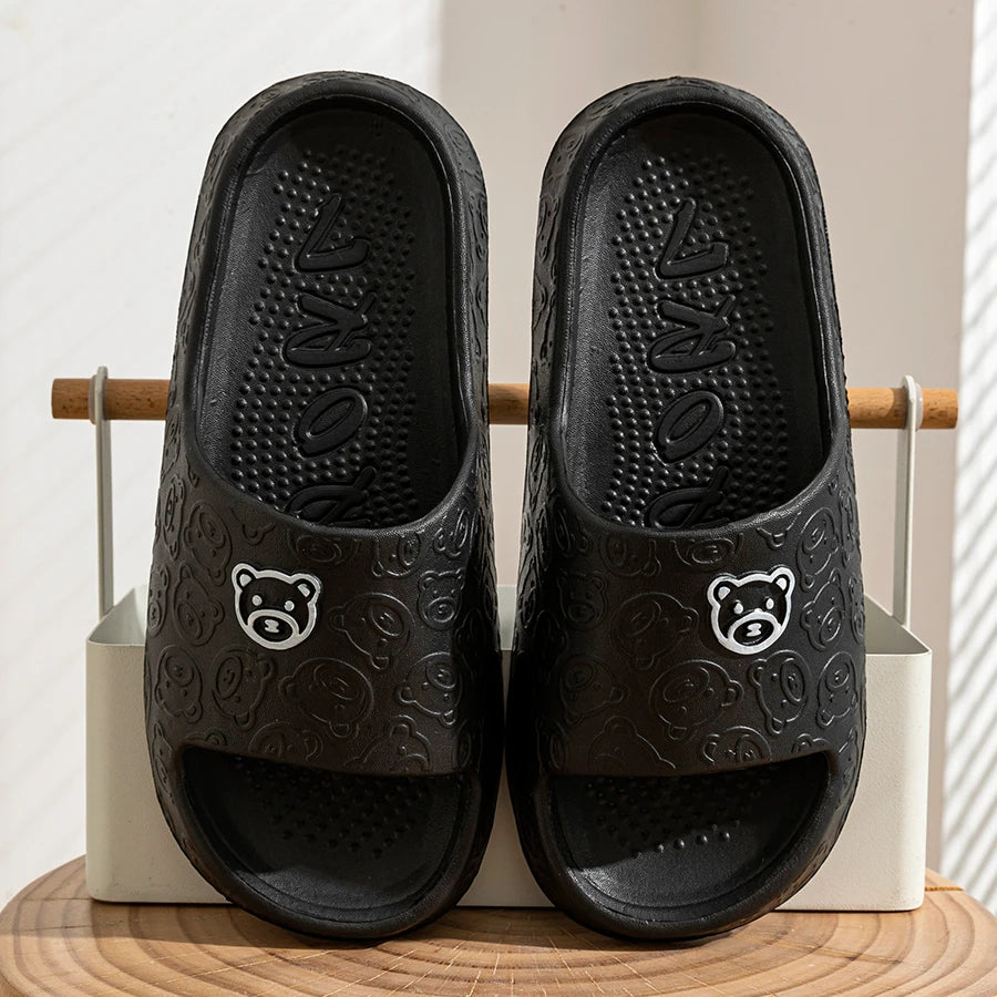 Summer Fashion Men's Slippers Printting Little Bear Sandals Indoor Bathroom Non-slip Soft Women Dormitory Casual Shoes Couple
