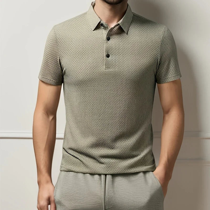 New Men's Business Casual Short Sleeved Bone Flower Solid Color POLO Shirt Fashion Breathable Comfortable Summer Versatile Top