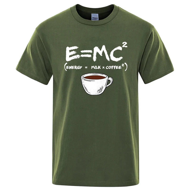Summer Men T-shirt Cotton Blend Casual Funny Energy=Milk+Coffee Print Men Cool Loose O-neck Tops For Men Short Sleeve Male Tees