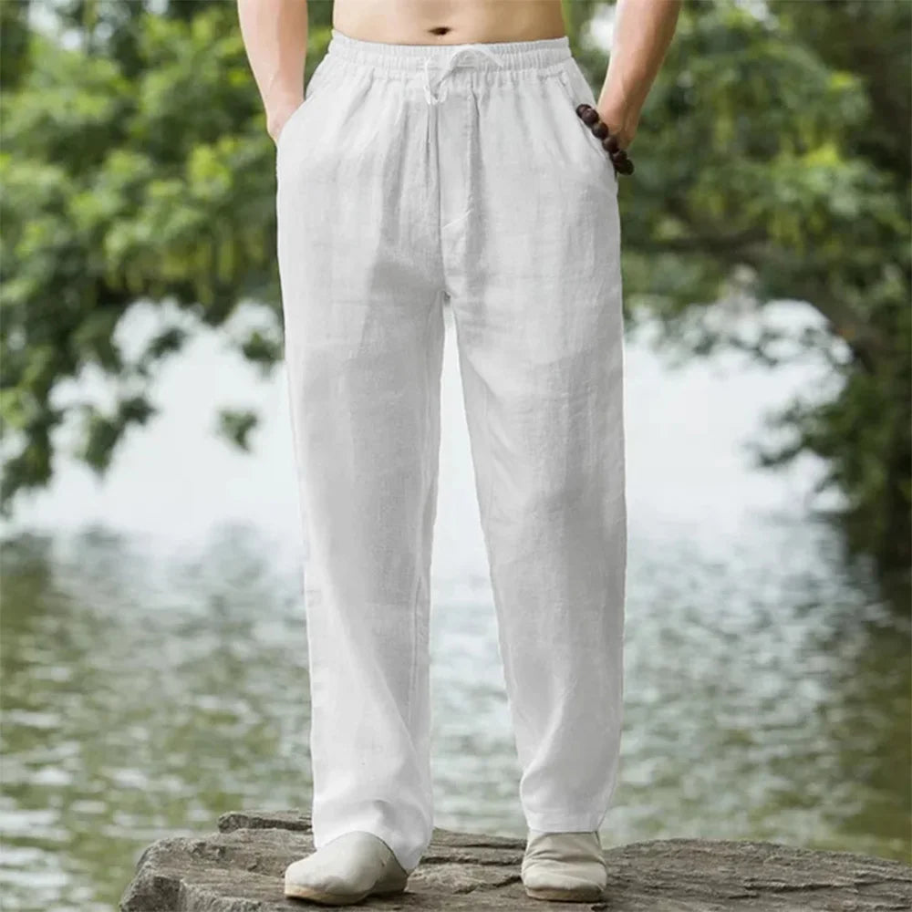 M-4XL Men's Cotton Linen Streetwear Pants Casual Loose Fit Summer Sweatpants Breathable Comfortable Long Trousers Home