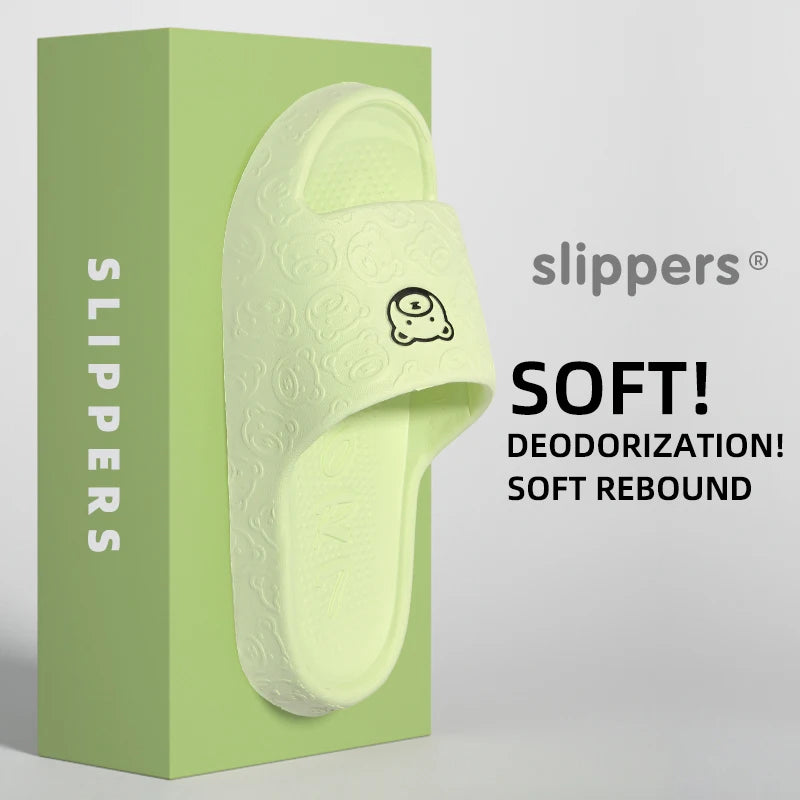 Summer Fashion Men's Slippers Printting Little Bear Sandals Indoor Bathroom Non-slip Soft Women Dormitory Casual Shoes Couple