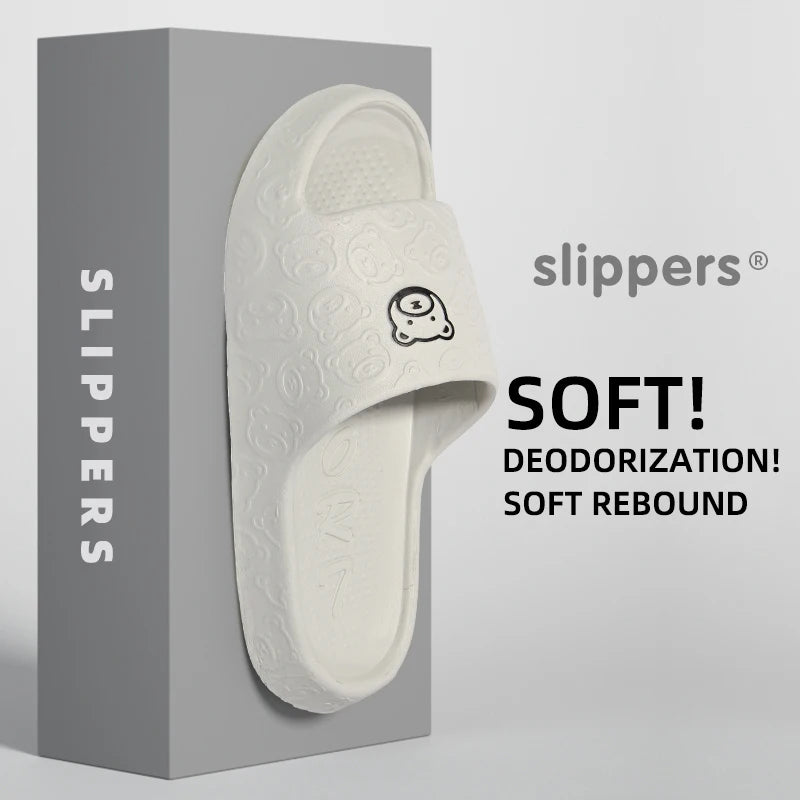 Summer Fashion Men's Slippers Printting Little Bear Sandals Indoor Bathroom Non-slip Soft Women Dormitory Casual Shoes Couple