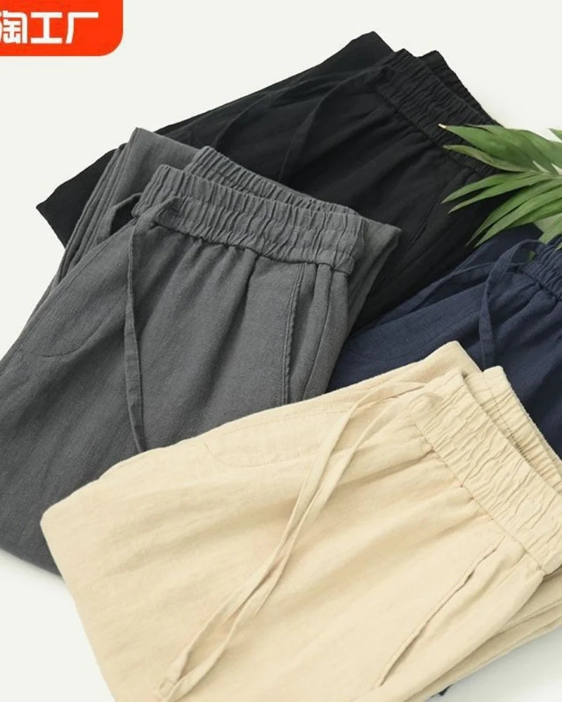 M-4XL Men's Cotton Linen Streetwear Pants Casual Loose Fit Summer Sweatpants Breathable Comfortable Long Trousers Home