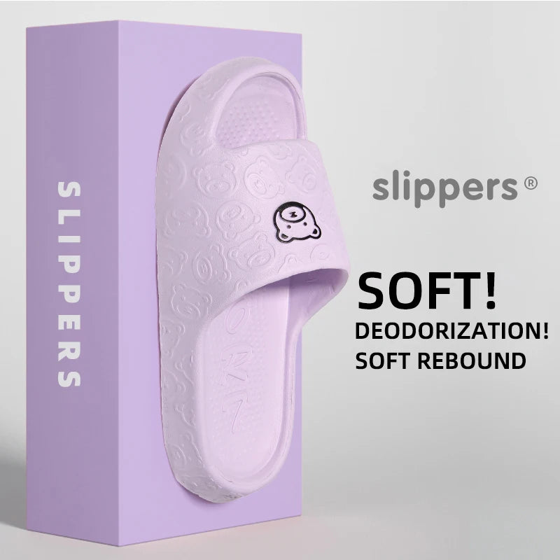 Summer Fashion Men's Slippers Printting Little Bear Sandals Indoor Bathroom Non-slip Soft Women Dormitory Casual Shoes Couple