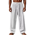 2025 New Men Cotton and Linen Casual Pants Simple and Comfortable Straight Leg Pants Waist Drawstring Plus Size Looser S-4XL