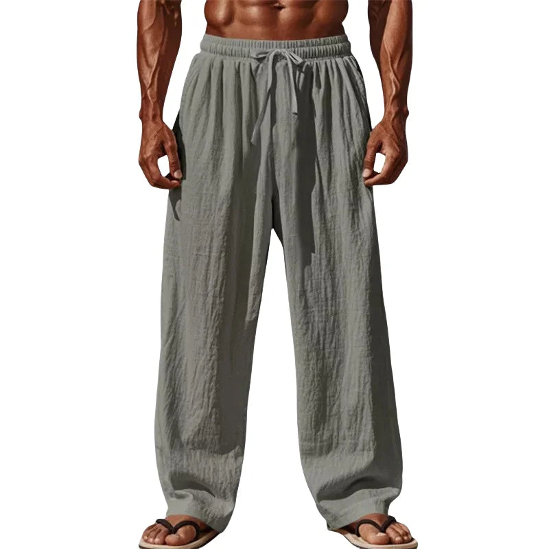 2025 New Men Cotton and Linen Casual Pants Simple and Comfortable Straight Leg Pants Waist Drawstring Plus Size Looser S-4XL