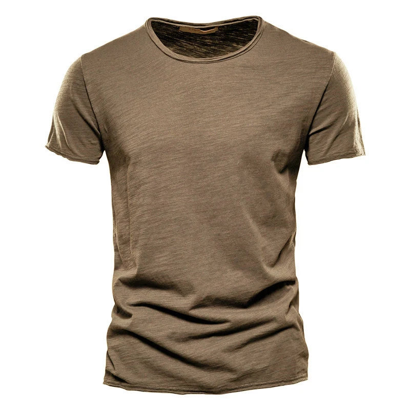 AIOPESON100% Cotton Men T-shirt V-neck Fashion Design Slim Fit Soild T-shirts Male Tops Tees Short Sleeve T Shirt O-neck For Men