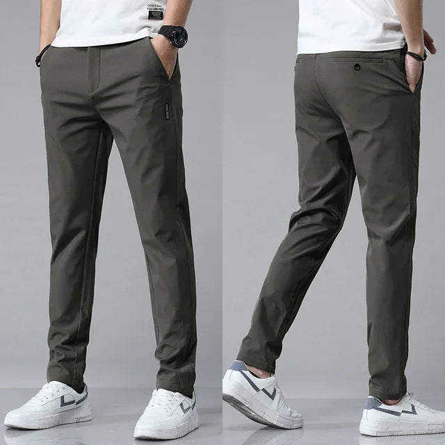 Ice silk men's pants 2025 summer new black gray thin business casual pants outdoor elastic breathable straight leg sports pants