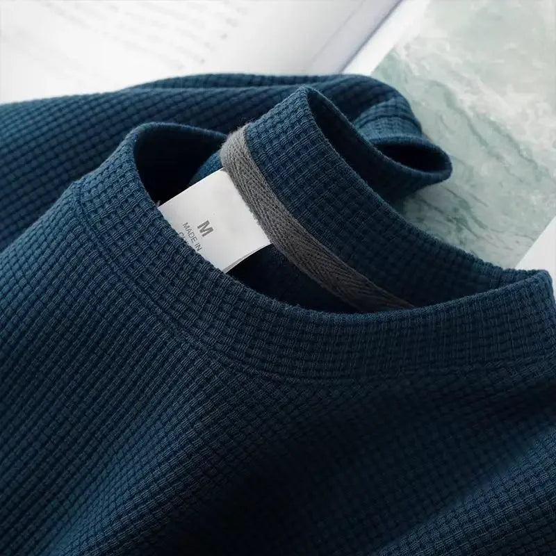 Men's New Summer Waffle Round Neck Short Sleeve T-Shirt Comfortable Breathable Short-Sleeved Top for Casual Wear