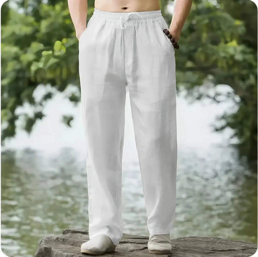 M-4XL Men's Cotton Linen Streetwear Pants Casual Loose Fit Summer Sweatpants Breathable Comfortable Long Trousers Home