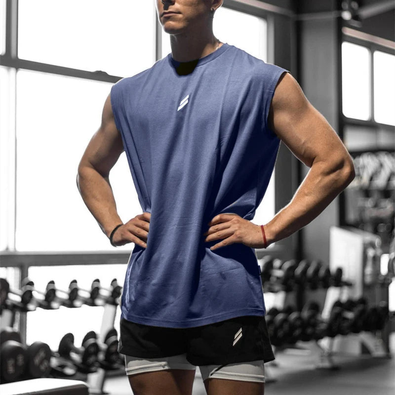Men Gym Workout Muscle Tank Top Summer Solid Sleeveless Tank Top Loose Fit Gym Fitness Streetwear Basic Muscle Vest
