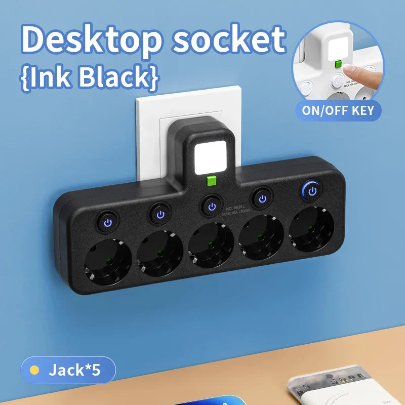 EU plug and socket, 4-pole socket, multifunctional wall plug, with or without extension cords or USB and Type-C interfaces