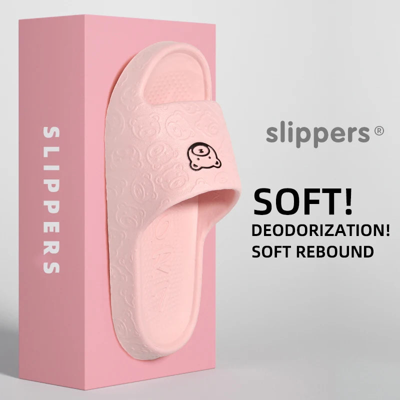 Summer Fashion Men's Slippers Printting Little Bear Sandals Indoor Bathroom Non-slip Soft Women Dormitory Casual Shoes Couple