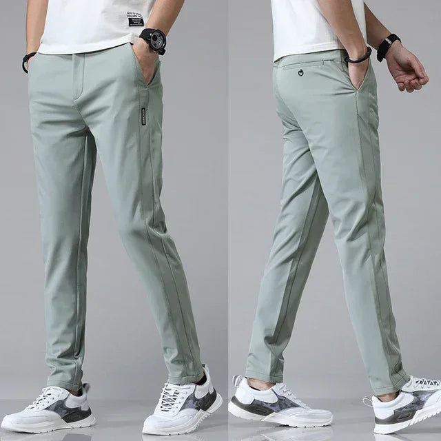 Ice silk men's pants 2025 summer new black gray thin business casual pants outdoor elastic breathable straight leg sports pants