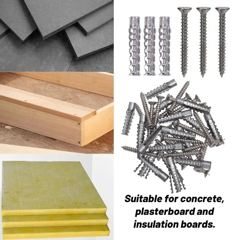 6/8mm Expansion Pipe for Hollow Walls Metal Expansion Screws Kit Self Tapping Screws Pipe Drilling Plug Fastener Bolt Anchors