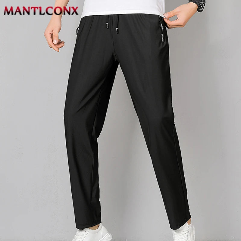 Breathable Men's Casual Pants Quick Dry Straight Elastic Waist Jogger Sweatpants Korean Classic Sport Trousers Plus Size 4XL 5XL