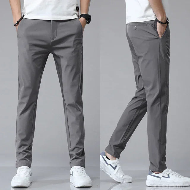 Ice silk men's pants 2025 summer new black gray thin business casual pants outdoor elastic breathable straight leg sports pants