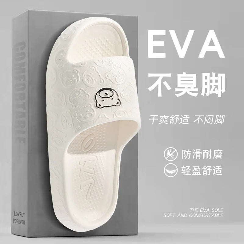 Summer Fashion Men's Slippers Printting Little Bear Sandals Indoor Bathroom Non-slip Soft Women Dormitory Casual Shoes Couple